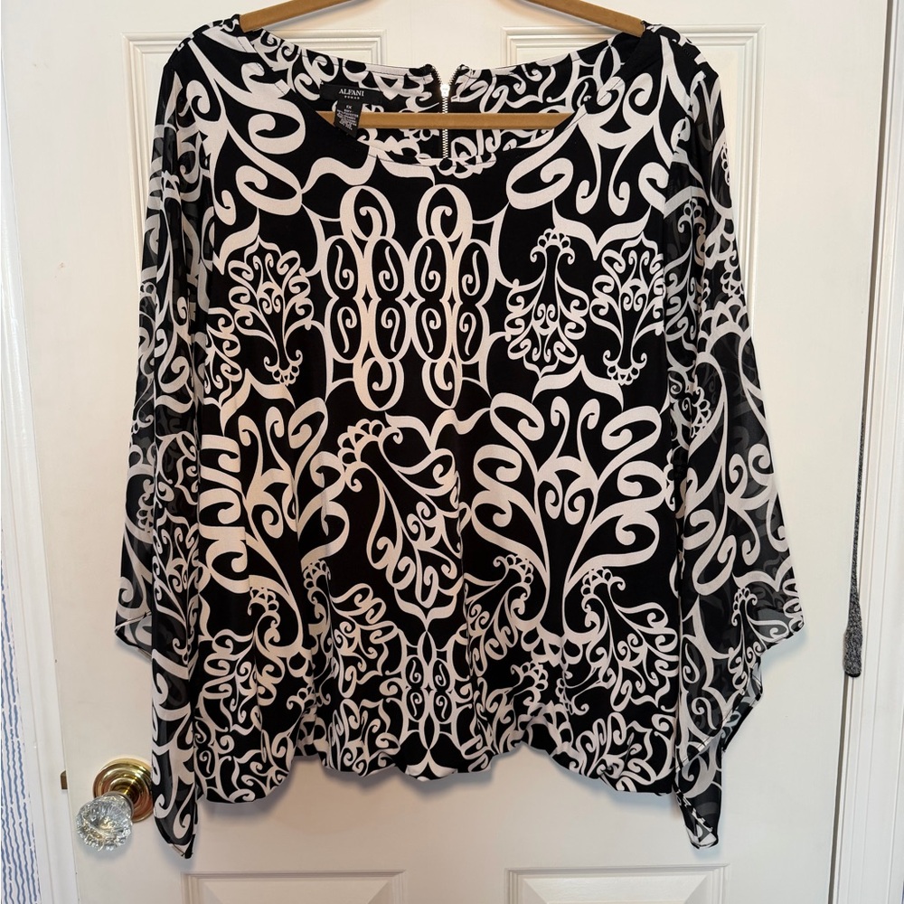Alfani Black and White Ornate Blouse
